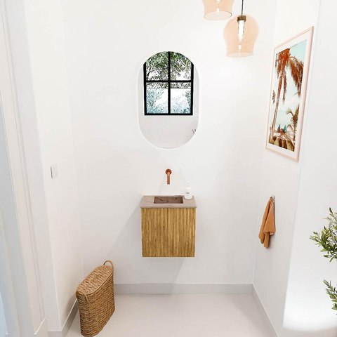 Mondiaz JOYA-DLUX 40cm meuble de toilette - couleur Chêne - Vasque FAYE position Milieu Sans trou de robinet couleur Arena. SW1423836