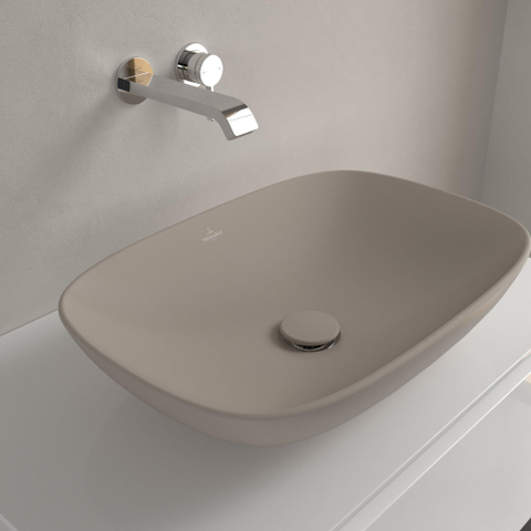 Villeroy & Boch Loop & Friends opzetwastafel - 56x38cm - zonder kraangat - zonder overloop CeramicPlus - mat almond (beige) SW644142
