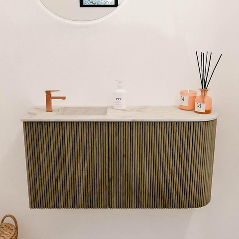 Mondiaz JOYA-DLUX 81.6cm toiletmeubel - ronding rechts kleur Dusk - Wastafel FAYE positie Links 1 kraangat kleur Frappe. SW1423093