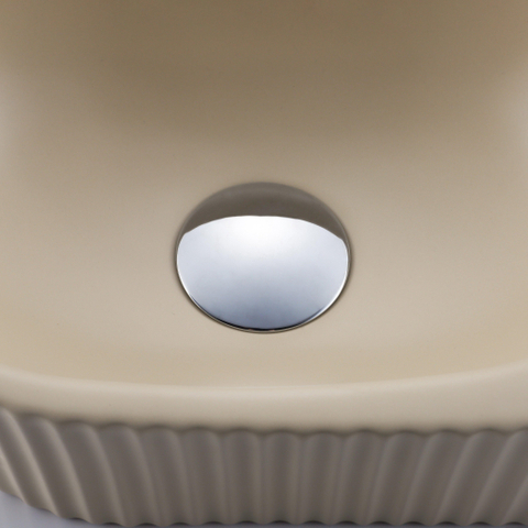 Fugaflow Efficiente Pietra Fonteinset - 40x21.5x12cm - rechts - geribbeld - halfrond - 1 kraangat - keramiek - fonteinkraan chroom - afvoerplug - verlaagd sifon - beige SW1443519