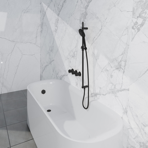 Fortifura Nebbio Badcombinatie-set - thermostaatkraan - glijstang met geïntegreerde wandaansluitbocht - metalen doucheslang - ronde handdouche - badvulcombinatie - mat zwart SW1238044