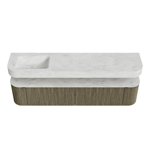 MONDIAZ THOR-DLUX 200cm meuble de salle de bains arrondi gauche + droite couleur Shadow avec 2 tiroirs et 2 portes. Vasque suspendue CLOUD Gauche sans trou de robinet couleur Opalo. SW1467035