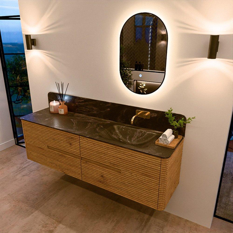 Mondiaz CIRO-DLUX Badkamermeubelset - 170x45x50cm - Solid surface wastafel Lava - 1 wasbak Rechts - zonder kraangaten - 4 lades - Oak SW1531032