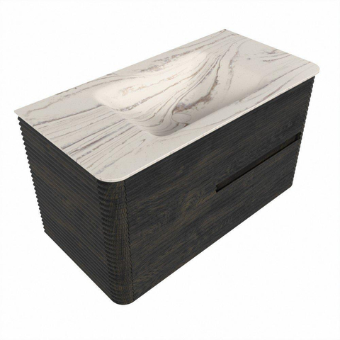 Mondiaz CIRO-DLUX Ensemble meuble de salle de bains - 90x45x50cm - plan vasque solid surface Nata - 1 vasque Centrale - 1 trou de robinet - 2 tiroirs - Shadow SW1532558