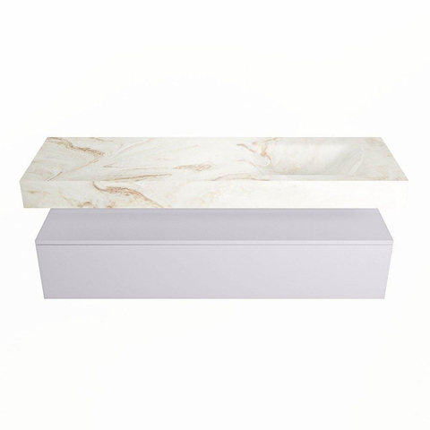 Mondiaz ALAN-DLUX Ensemble de meuble - 150cm - meuble Cale mat - 1 tiroir - Lavabo Cloud Frappe suspendu - vasque Droite - 1 trou de robinet SW805070