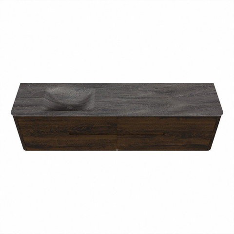 Mondiaz CIRO-DLUX Badkamermeubelset - 190x45x50cm - Solid surface wastafel Oza - 1 wasbak Links - 1 kraangat - 4 lades - Walnut SW1530671