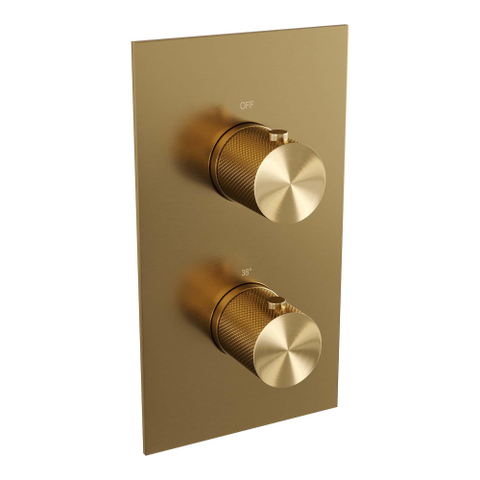 Brauer Gold Carving Ensemble de douche pluie encastré - douche principale 30cm - bouton Carving - douchette ronde 3 positions - glissière - PVD - or brossé - SW715472