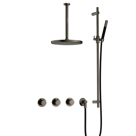 Hotbath Cobber IBS70 Regendoucheset - inbouw - 30cm plafondarm - 30cm ronde hoofddouche - staafhanddouche - glijstang - mat/glans verouderd ijzer (zwart) SW677637