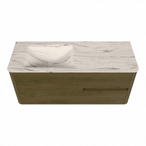 Mondiaz CIRO-DLUX Badkamermeubelset - 120x45x50cm - Solid surface wastafel Nata - 1 wasbak Links - 1 kraangat - 2 lades - Dusk SW1533210
