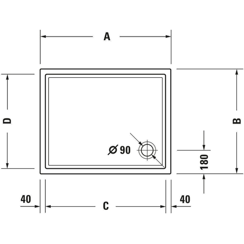 Duravit Starck Slimline Kunststof douchebak acryl rechthoekig - 100x90x5cm - zonder poten - wit 0297202