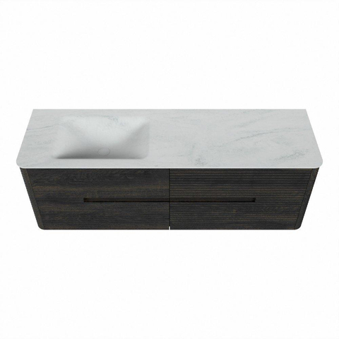 Mondiaz CIRO-DLUX Meuble de salle de bains - 150x45x50cm - Vasque solid surface Opalo - 1 lavabo à gauche - 1 trou de robinet - 4 tiroirs - Shadow SW1532411