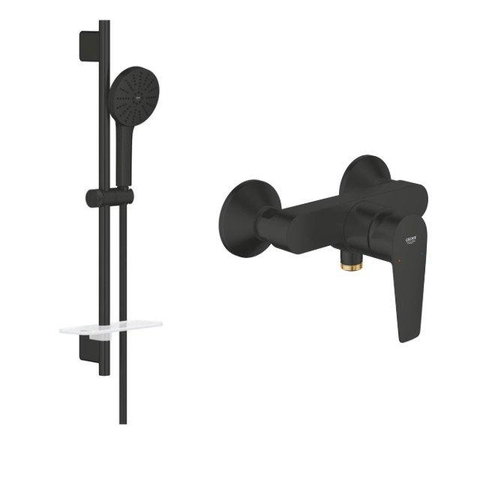 Grohe Vitalio Joy Doucheset - 60cm glijstang - ronde handdouche - 3 straalsoorten - douchemengkraan - matte black (mat zwart) SW1576443