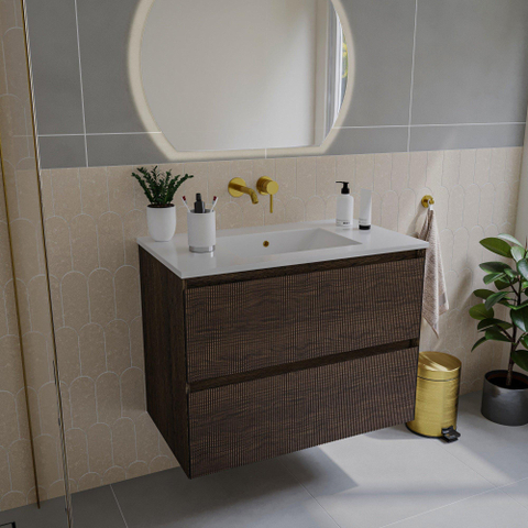 Saniclass Holz Atelier Meuble de salle de bain - 80x45x60cm - lavabo en céramique blanc - 1 vasque - sans trous de robinet - 2 tiroirs - Charcoal SW1437740