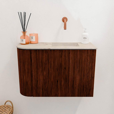 Mondiaz JOYA-DLUX Meuble de toilette 61,6cm - arrondi gauche couleur Ruby - Vasque FAYE position Droite Sans trou de robinet couleur Frappe SW1423488