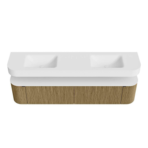 MONDIAZ THOR 200cm meuble de salle de bains arrondi gauche + droite couleur Dusk avec 2 tiroirs et 2 portes. Vasque suspendue CLOUD Double 2 trous de robinet couleur Talc. SW1466837
