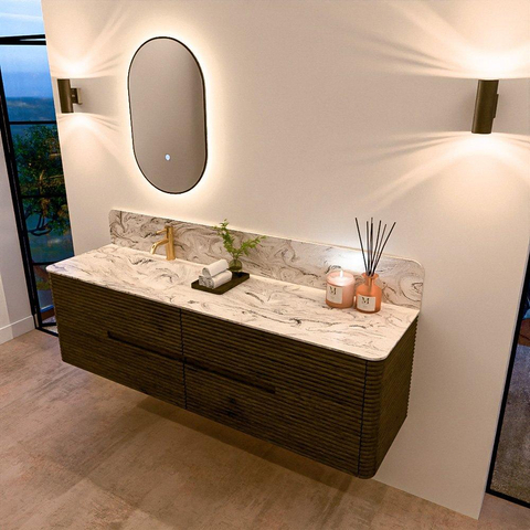 Mondiaz CIRO-DLUX Badkamermeubelset - 170x45x50cm - Solid surface wastafel Glace - 1 wasbak Links - 1 kraangat - 4 lades - Shadow SW1532231