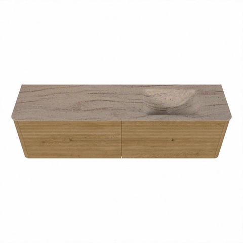 Mondiaz CIRO-DLUX Badkamermeubelset - 180x45x50cm - Solid surface wastafel Saba - 1 wasbak Rechts - zonder kraangaten - 4 lades - Oak SW1531253