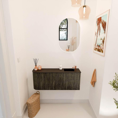 Mondiaz JOYA Meuble de salle de bains 101,6cm - arrondi gauche couleur Shadow - Vasque FAYE position Droite 1 trou de robinet couleur Urban SW1421518