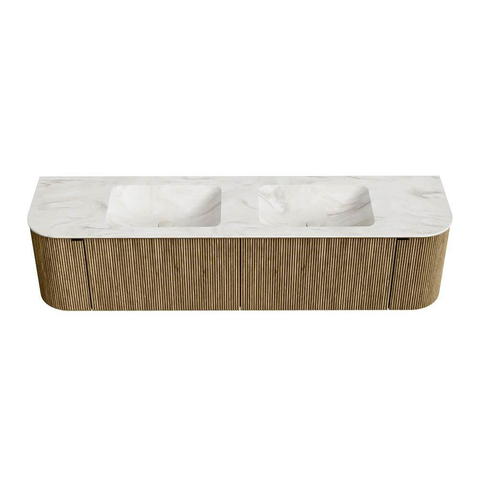 Mondiaz KURVE-DLUX Badkamermeubelset - 180x46x40cm - 2 lade - 2 deuren - wastafel solid surface - dubbel - 2 kraangaten - Dusk SW1415187