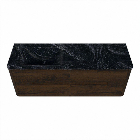 Mondiaz CIRO-DLUX Ensemble de meubles de salle de bains - 140x45x50cm - Vasque en solid surface Lava - 1 lavabo à gauche - sans trous de robinet - 4 tiroirs - Noyer SW1530182