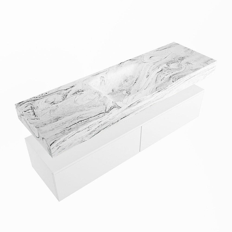 Mondiaz ALAN-DLUX Ensemble de meuble - 150cm - meuble Talc mat - 2 tiroirs - Lavabo Cloud Glace suspendu - vasque Centre - 1 trou de robinet SW805613