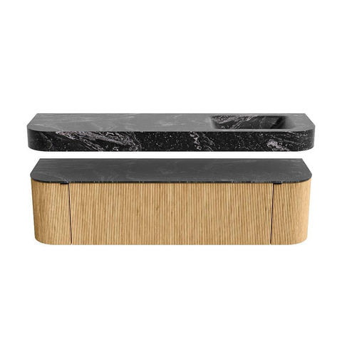 MONDIAZ THOR-DLUX Meuble de salle de bains - 170cm - arrondi gauche + droite - couleur Oak - 1 tiroir et 2 portes - Vasque suspendue CLOUD droite sans trou de robinet - couleur Lava SW1465439