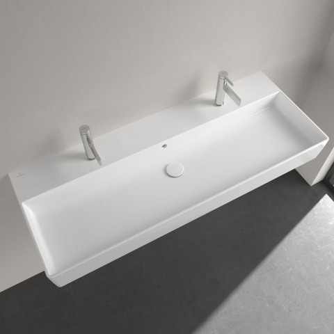 Villeroy & Boch memento 2.0 wastafel onderzijde - geslepen - 120x47cm - met overloop - 2 kraangaten CeramicPlus - White Alpine (glans wit) SW336067