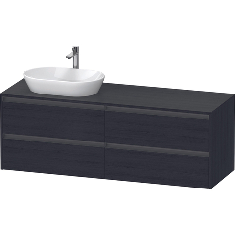 Duravit Ketho.2 Wastafelonderbouwkast - inclusief consoleplaat - met 4 laden - voor waskom links - 160x55x56.8cm - met handgrepen antraciet - eiken zwart mat SW773011