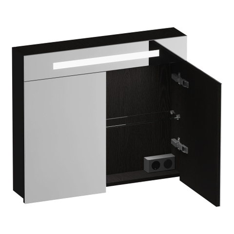 BRAUER Promise spiegelkast – 80x70x15 cm – directe LED boven – 2 deuren – Timber Black SW1203743