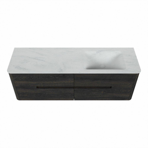 Mondiaz CIRO-DLUX Meuble de salle de bains - 150x45x50cm - plan-vasque en solid surface Opalo - 1 vasque à droite - sans trous de robinetterie - 4 tiroirs - Shadow SW1532418