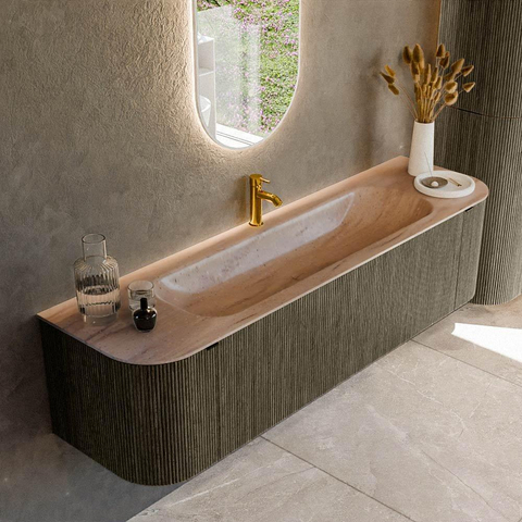 MONDIAZ KURVE-DLUX Meuble de salle de bains 170cm arrondi Gauche + Droite couleur Shadow avec 1 tiroir et 2 portes. Lavabo BIG LARGE Milieu 1 trou de robinet Saba. SW1433265