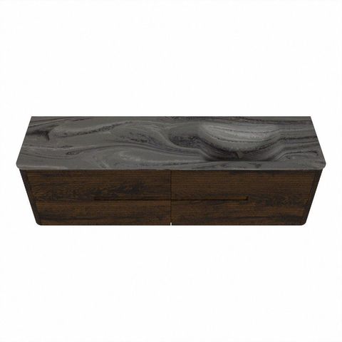 Mondiaz CIRO-DLUX Badkamermeubelset - 170x45x50cm - Solid surface wastafel Sombra - 1 wasbak Rechts - 1 kraangat - 4 lades - Walnut SW1530768