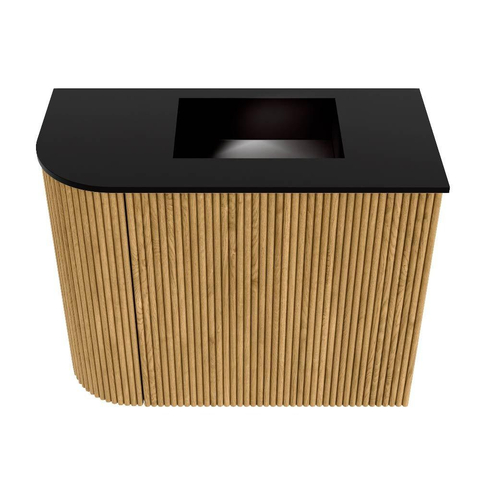 Mondiaz JOYA 51.6cm meuble de toilette - arrondi gauche couleur Oak - Vasque FAYE position Droite Sans trou de robinet couleur Urban. SW1421182
