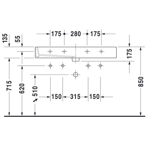 Duravit Vero wastafel 100x47 cm. met 1x kraangat wit 0305315