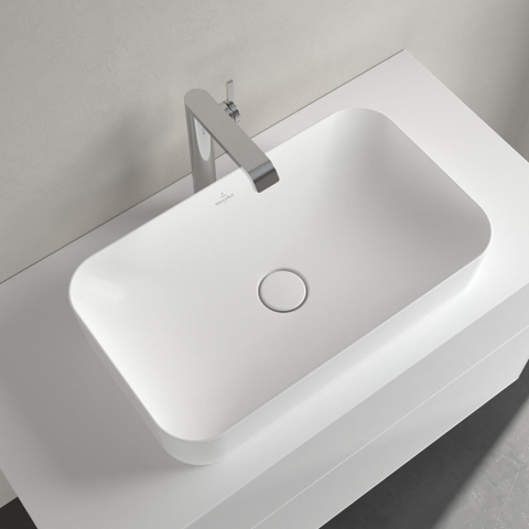 Villeroy & Boch finion opzetwastafel - zonder kraangat - 60x35cm CeramicPlus - zonder overloop - Stone White (mat wit) SW209544