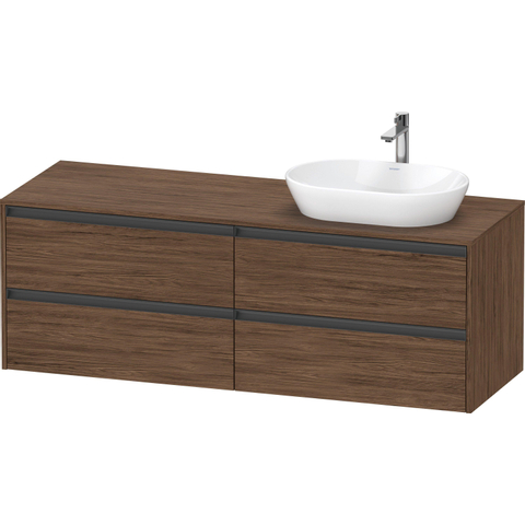 Duravit Ketho.2 Wastafelonderbouwkast - inclusief consoleplaat - met 4 laden - voor waskom rechts - 160x55x56.8cm - met handgrepen antraciet - donker noten mat SW771875