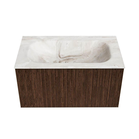 MONDIAZ KURVE-DLUX Meuble de salle de bains 80cm couleur Walnut avec 1 tiroir. Lavabo BIG SMALL central 1 trou de robinet couleur Frappe. SW1137420