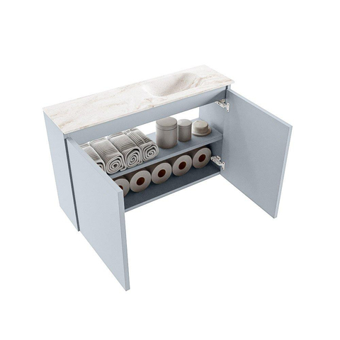 MONDIAZ TURE-DLUX 80cm meuble de toilettes Clay. EDEN lavabo Frappe position à droite. Sans trou de robinet. SW1102708