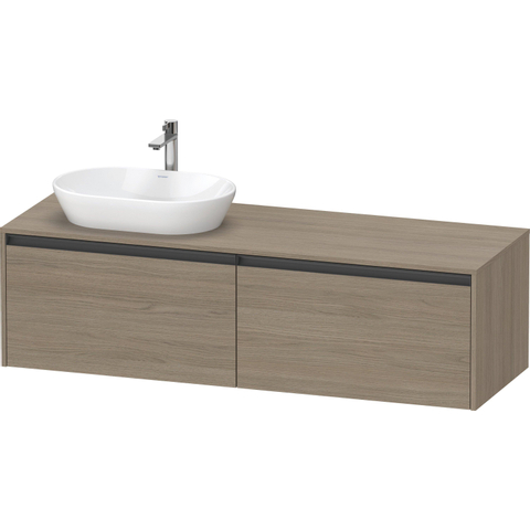 Duravit Ketho.2 Wastafelonderbouwkast - inclusief consoleplaat - met 2 laden - voor waskom links - 160x55x45.9cm - met handgrepen antraciet - eiken terra mat SW772043