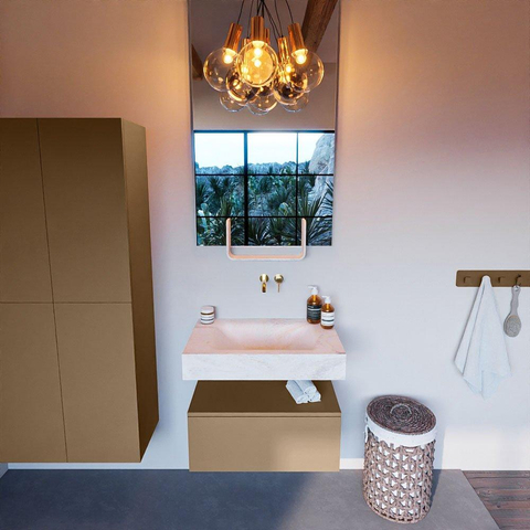 Mondiaz ALAN-DLUX Ensemble de meuble - 70cm - meuble Oro mat - 1 tiroir - Lavabo Cloud Ostra suspendu - vasque Centre - 0 trous de robinet SW807538