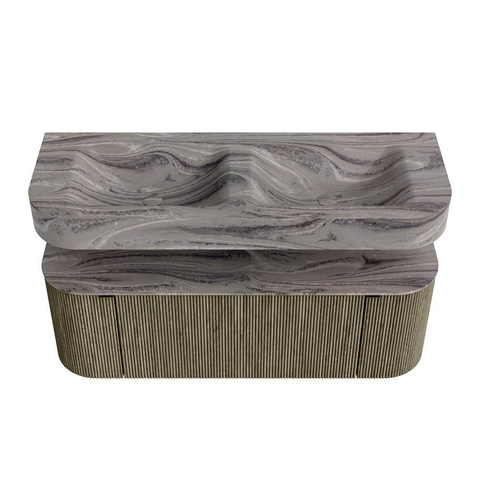 MONDIAZ THOR-DLUX Meuble de salle de bains - 130cm - arrondi gauche + droite - couleur Shadow - 1 tiroir - 2 portes - Vasque suspendue CLOUD Double sans trou de robinet - couleur Sombra SW1463887