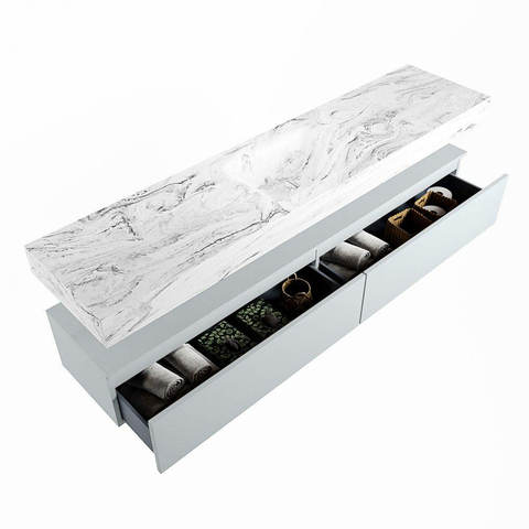 Mondiaz ALAN-DLUX Ensemble de meuble - 200cm - meuble Clay mat - 2 tiroirs - Lavabo Cloud Glace suspendu - vasque Centre - 1 trou de robinet SW806187