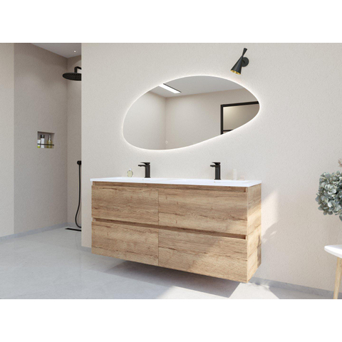 H&R Badmeubelen Infinity XXL 3D Badkamermeubelset - 140 cm - 2 keramische wasbakken gala wit - 2 kraangaten - 4 lades - french oak SW863530