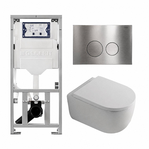 QeramiQ Dely Swirl Toiletset - 36.3x51.7cm - Geberit UP320 inbouwreservoir - met Burda frame - 35mm zitting - steel bedieningsplaat - ronde knoppen - mat wit SW1138635