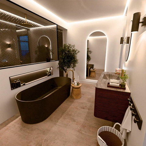 Mondiaz CIRO-DLUX Meuble de salle de bains - 120x45x50cm - Plan vasque solid surface Oza - 1 vasque à gauche - 1 trou de robinet - 2 tiroirs - Ruby SW1531975