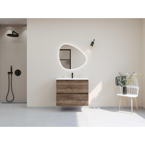 H&R Badmeubelen Infinity XXL 3D Badkamermeubelset - 80 cm - 1 keramische wasbak gala wit - 1 kraangat - 2 lades - charleston SW863468