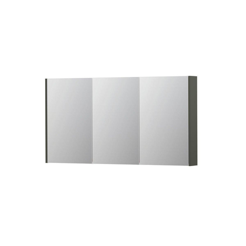 INK SPK2 Spiegelkast - 140x14x74cm - 3 deuren - dubbelzijdige Spiegel - schakelaar en stopcontact - MDF lak Mat beton groen SW440054