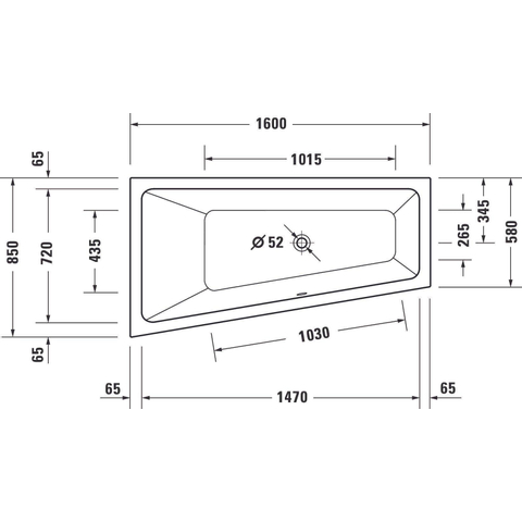 Duravit No.1 Bad offset - 160x85cm hoek links - wit glanzend SW723717