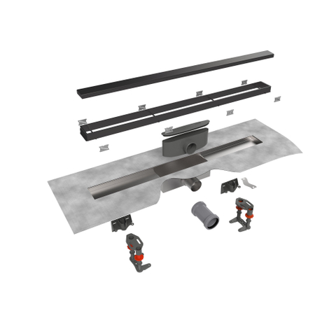 Easy Drain Compact 50 TAF Modulo caniveau de douche inox avec grille Zero+, garde d'eau 50mm 80cm profondeur d'encastrement 90mm avec sortie latérale noire SW102753