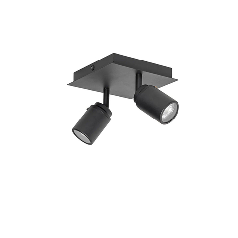 QAZQA Ducha Plafonnier de salle de bains - 17x17cm - 2 spots - IP44 - carré - noir mat SW1187234